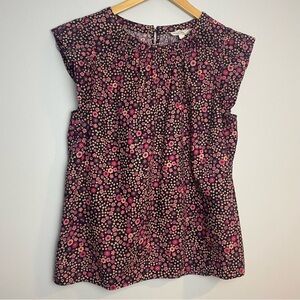 LOFT Floral Pink Purple Flutter Cap Sleeve Top size M